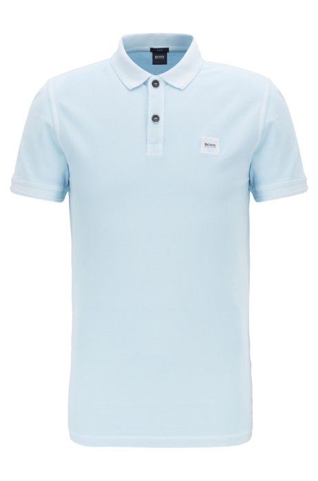 Slim-fit polo shirt in washed cotton piqu&eacute;, Light Blue