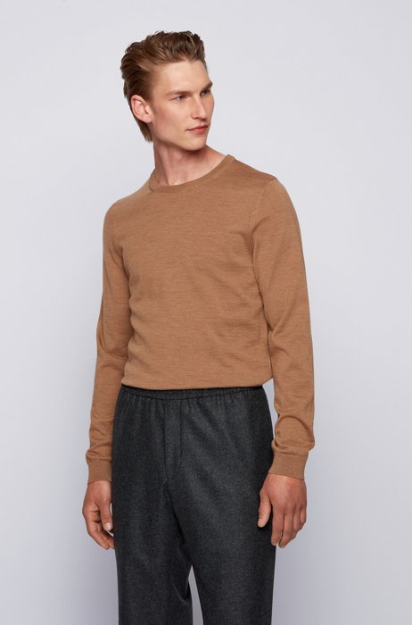 Crew-neck sweater in virgin wool, Beige