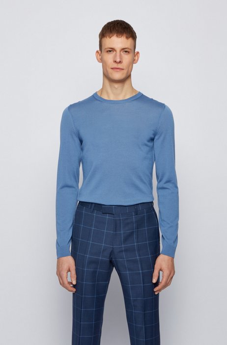 Crew-neck sweater in virgin wool, Light Blue