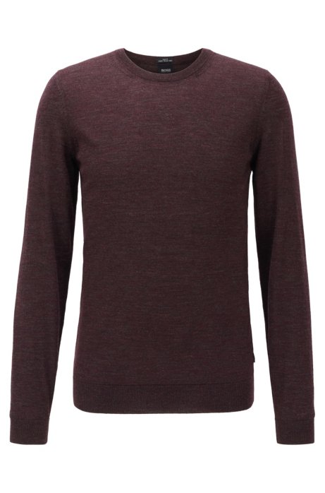 Crew-neck sweater in virgin wool, Dark Red