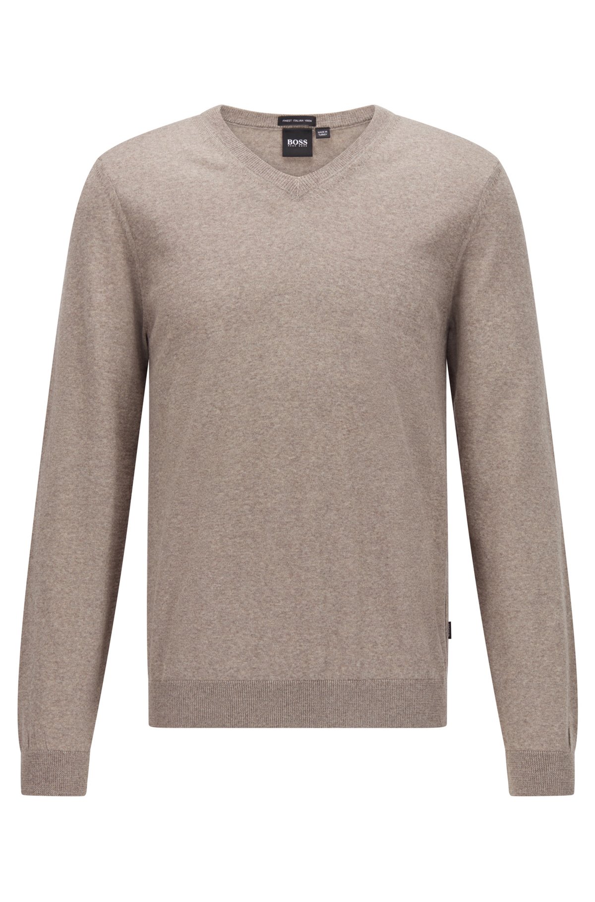 V-neck sweater in mulesing-free wool, Light Brown