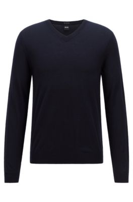 BOSS - V-neck sweater in mulesing-free wool