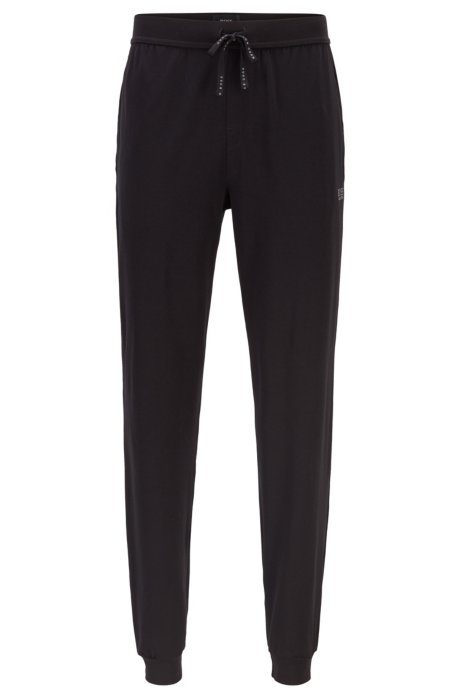 Cuffed loungewear bottoms in stretch cotton, Black