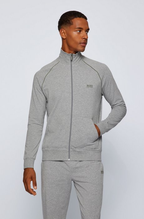 Regular-fit loungewear jacket in stretch cotton, Light Grey
