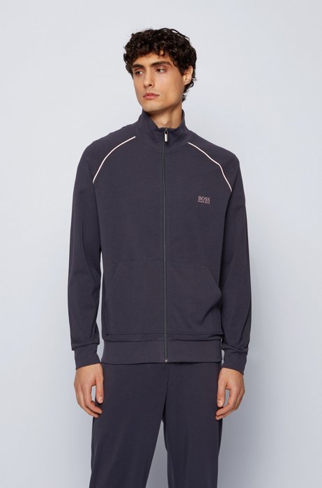 Regular-fit loungewear jacket in stretch cotton, Dark Blue