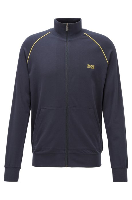 Regular-fit loungewear jacket in stretch cotton, Dark Blue