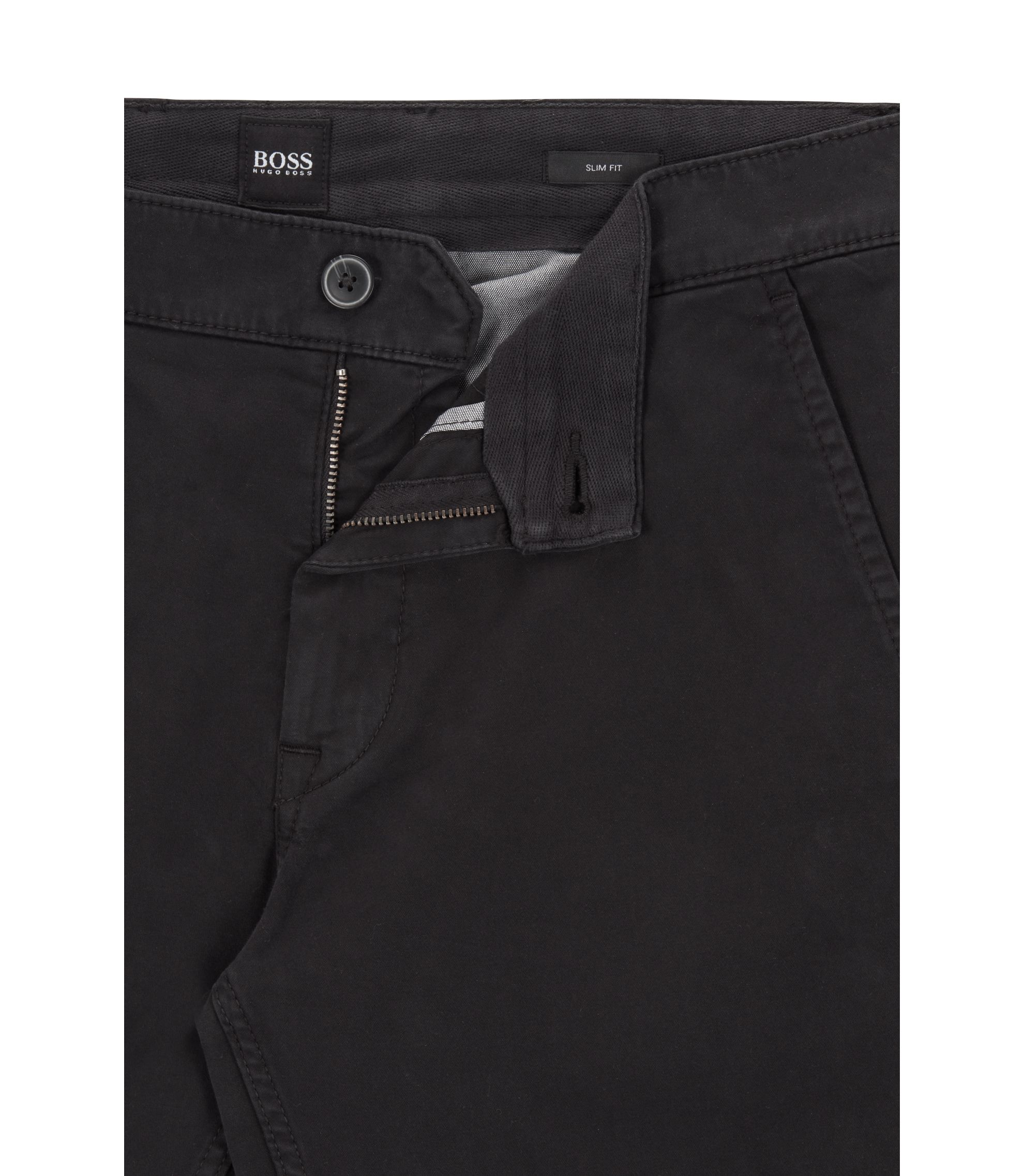 BOSS - Slim-fit casual chinos in brushed stretch cotton - Black
