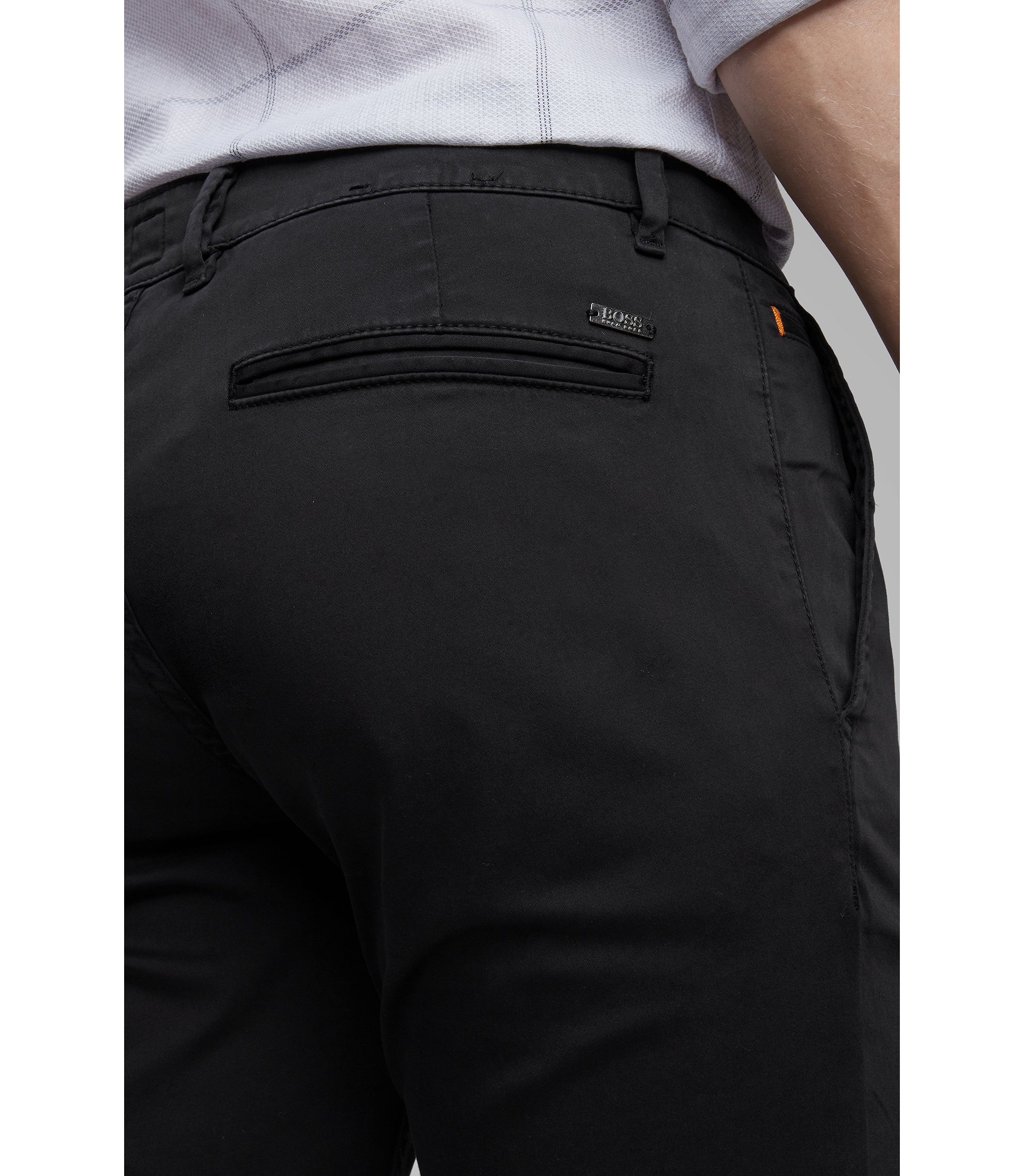 BOSS - Slim-fit casual chinos in brushed stretch cotton - Black BOSS - Slim-fit casual chinos in brushed stretch cotton - Black