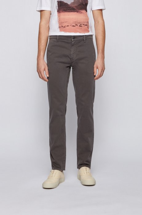 Slim-fit casual chinos in brushed stretch cotton, Dark Grey