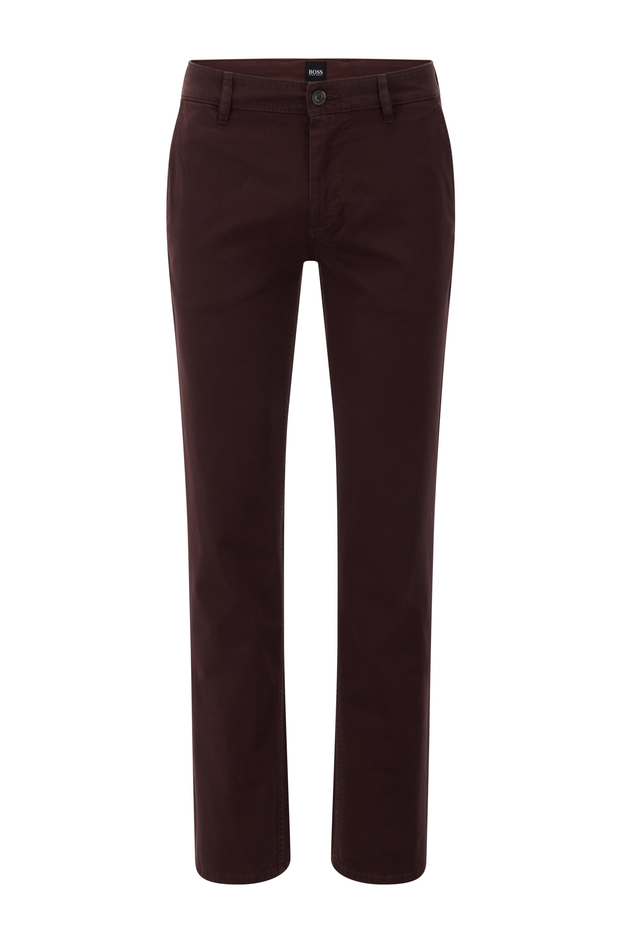 Slim-fit casual chinos in brushed stretch cotton, Dark Brown