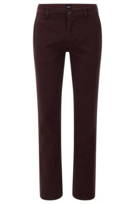 Chino casual Slim Fit en coton stretch bross&eacute;, Marron fonc&eacute;