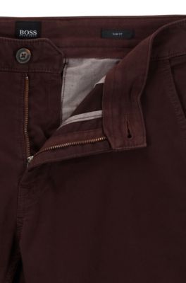 Chino casual Slim Fit en coton stretch bross&eacute;, Marron fonc&eacute;