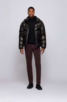 Chino casual Slim Fit en coton stretch bross&eacute;, Marron fonc&eacute;
