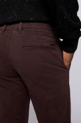 Chino casual Slim Fit en coton stretch bross&eacute;, Marron fonc&eacute;