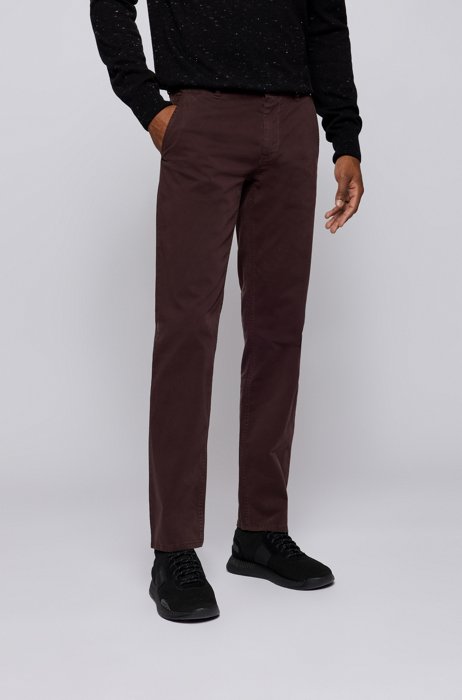 Slim-fit casual chinos in brushed stretch cotton, Dark Brown