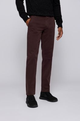 Chino casual Slim Fit en coton stretch bross&eacute;, Marron fonc&eacute;