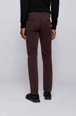 Chino casual Slim Fit en coton stretch bross&eacute;, Marron fonc&eacute;