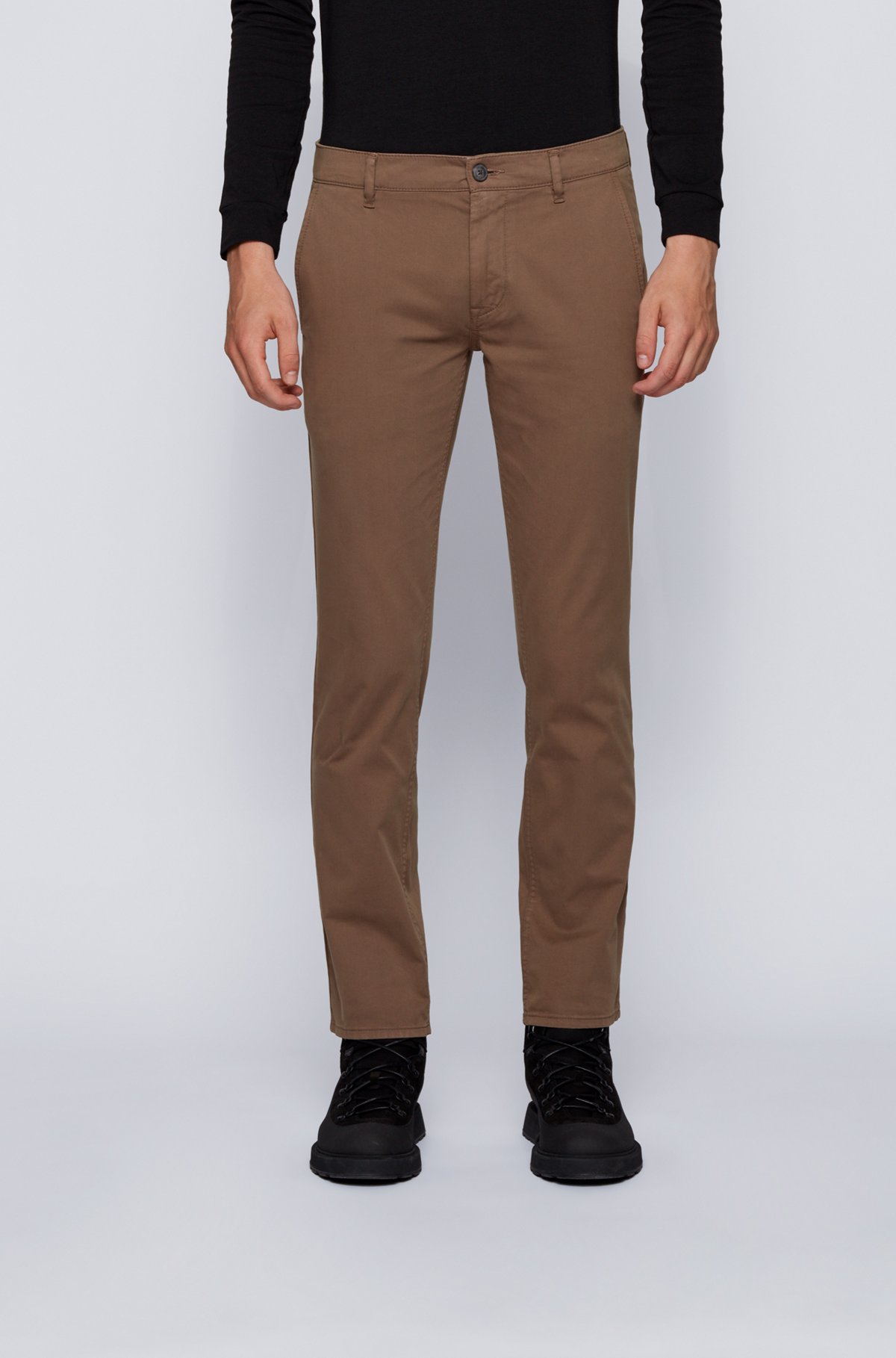 Slim-fit casual chinos in brushed stretch cotton, Khaki