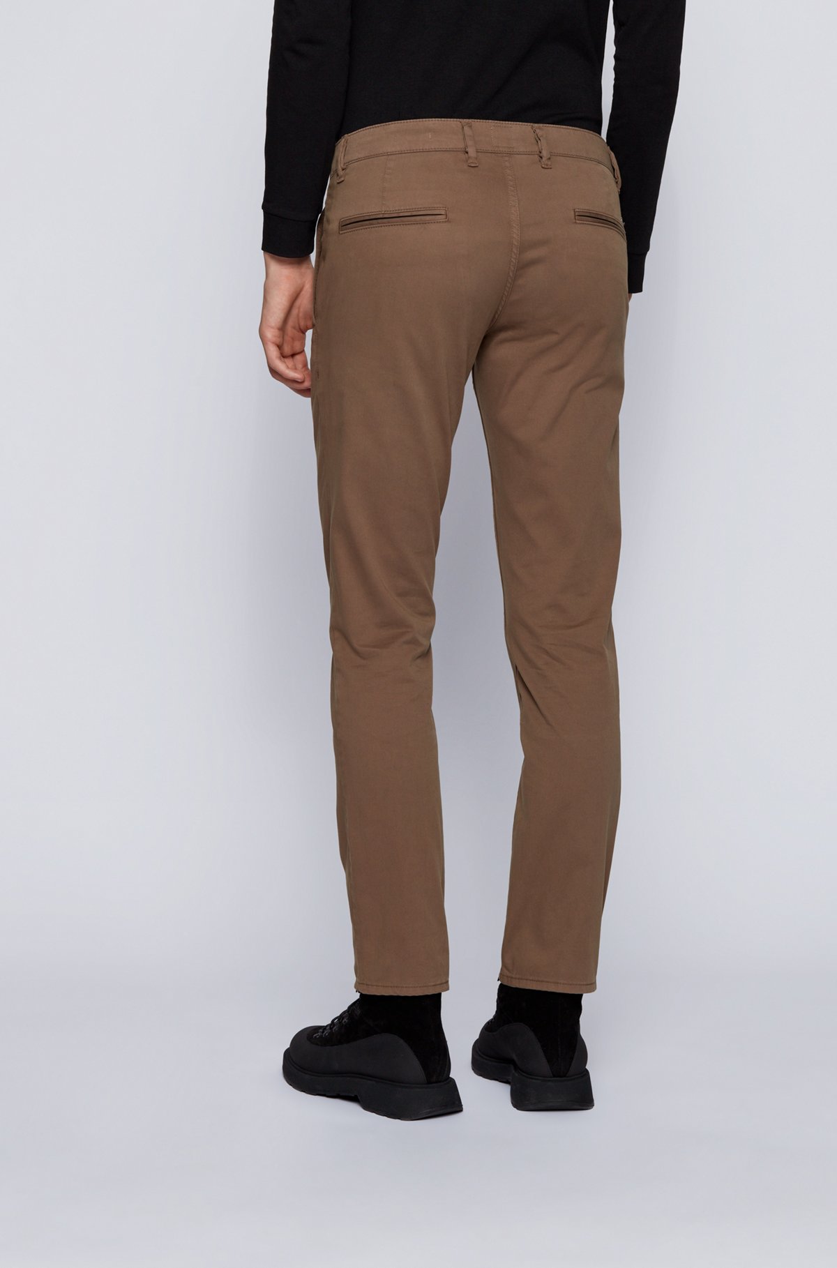 Slim-fit casual chinos in brushed stretch cotton, Khaki