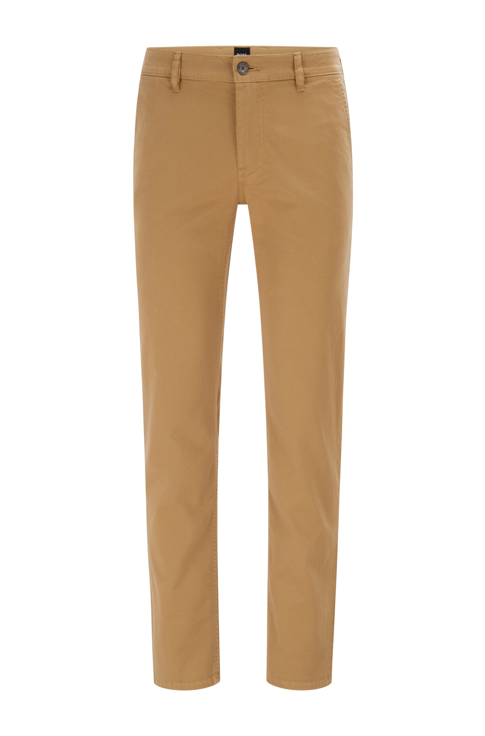 Slim-fit casual chinos in brushed stretch cotton, Beige