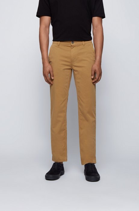 Slim-fit casual chinos in brushed stretch cotton, Light Brown