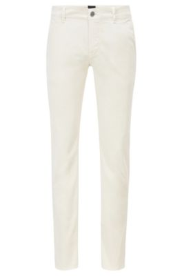 Chinos casual slim fit de algod&oacute;n el&aacute;stico cepillado, Beige claro