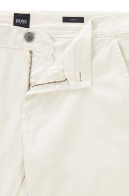 Chinos casual slim fit de algod&oacute;n el&aacute;stico cepillado, Beige claro