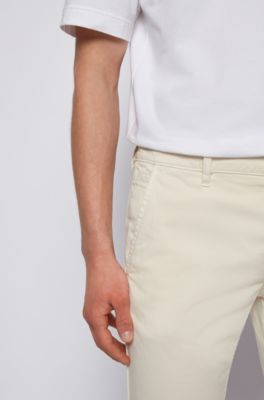 Chinos casual slim fit de algod&oacute;n el&aacute;stico cepillado, Beige claro