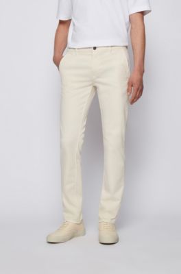 Chinos casual slim fit de algod&oacute;n el&aacute;stico cepillado, Beige claro