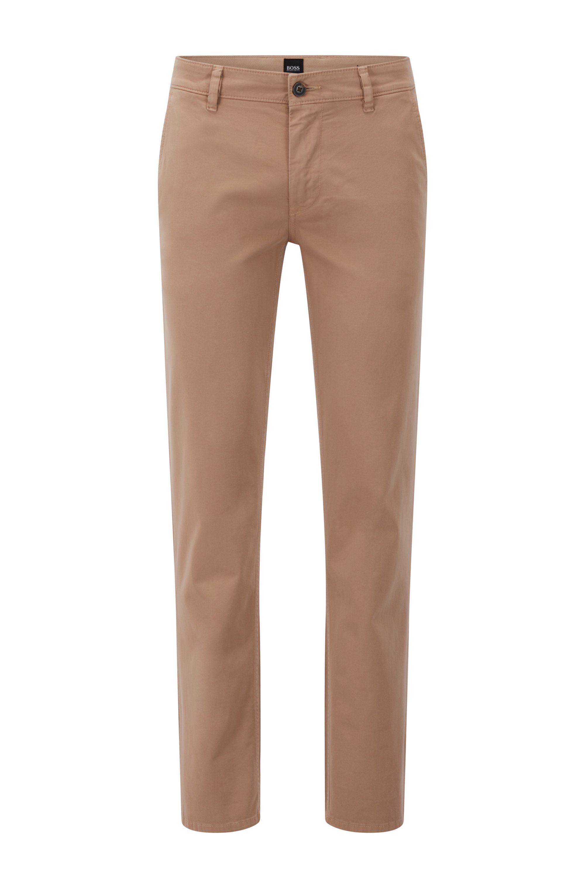 Slim-fit casual chinos in brushed stretch cotton, Light Beige
