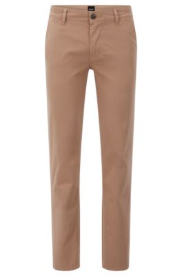 Slim-fit casual chinos in brushed stretch cotton, Light Beige
