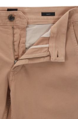 Slim-fit casual chinos in brushed stretch cotton, Light Beige