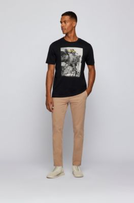 Slim-fit casual chinos in brushed stretch cotton, Light Beige