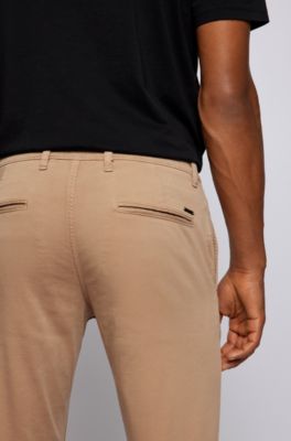 Slim-fit casual chinos in brushed stretch cotton, Light Beige