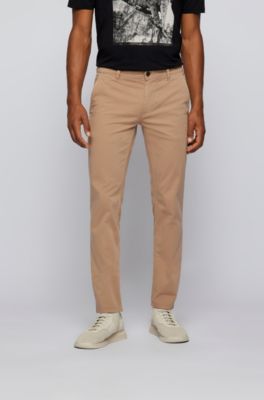 Slim-fit casual chinos in brushed stretch cotton, Light Beige