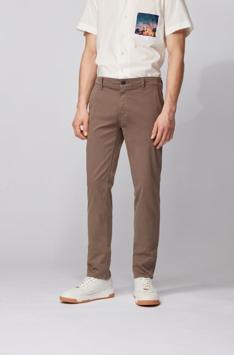 Slim-fit casual chinos in brushed stretch cotton, Light Beige