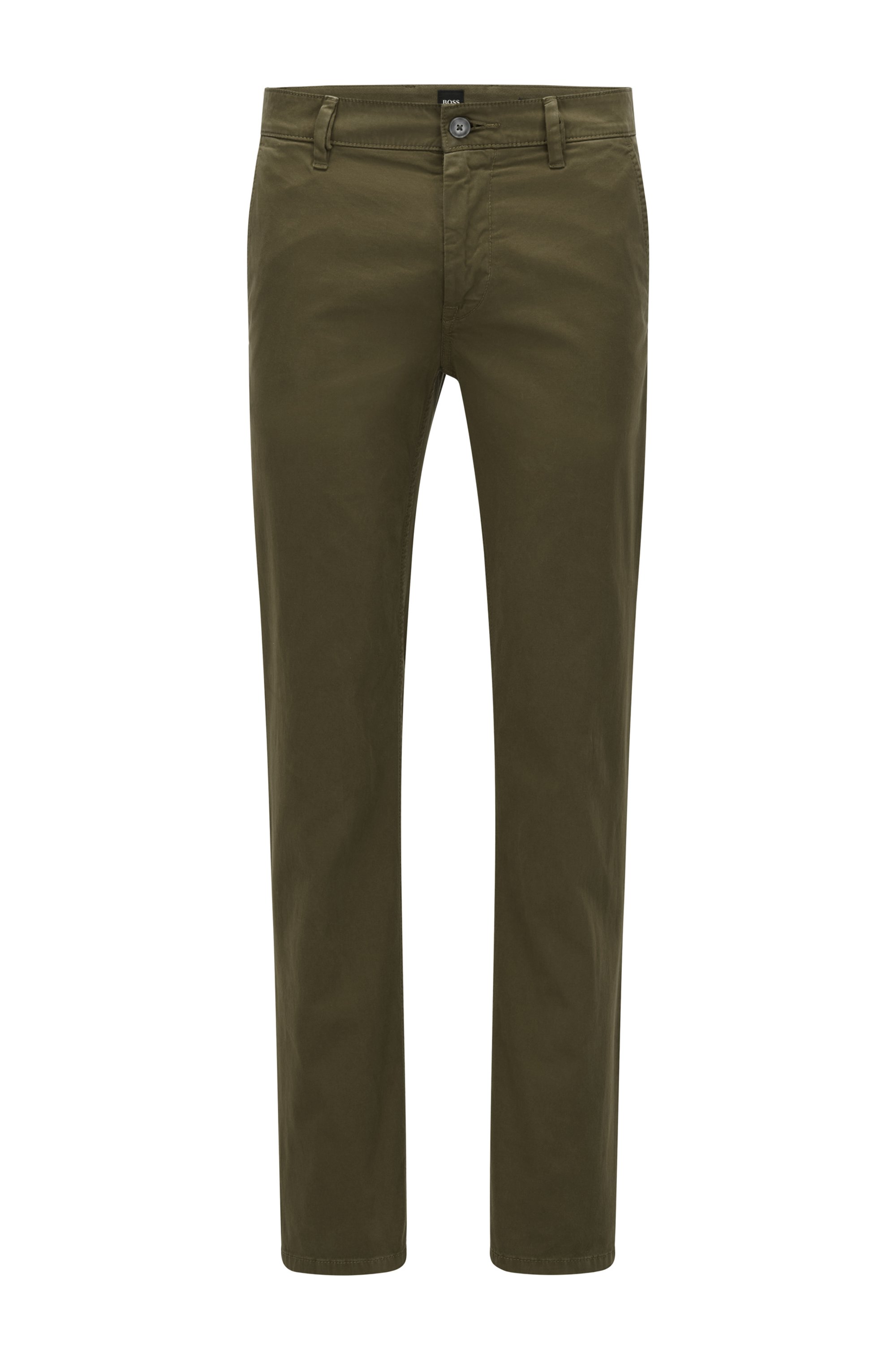 Slim-fit casual chinos in brushed stretch cotton, Dark Green