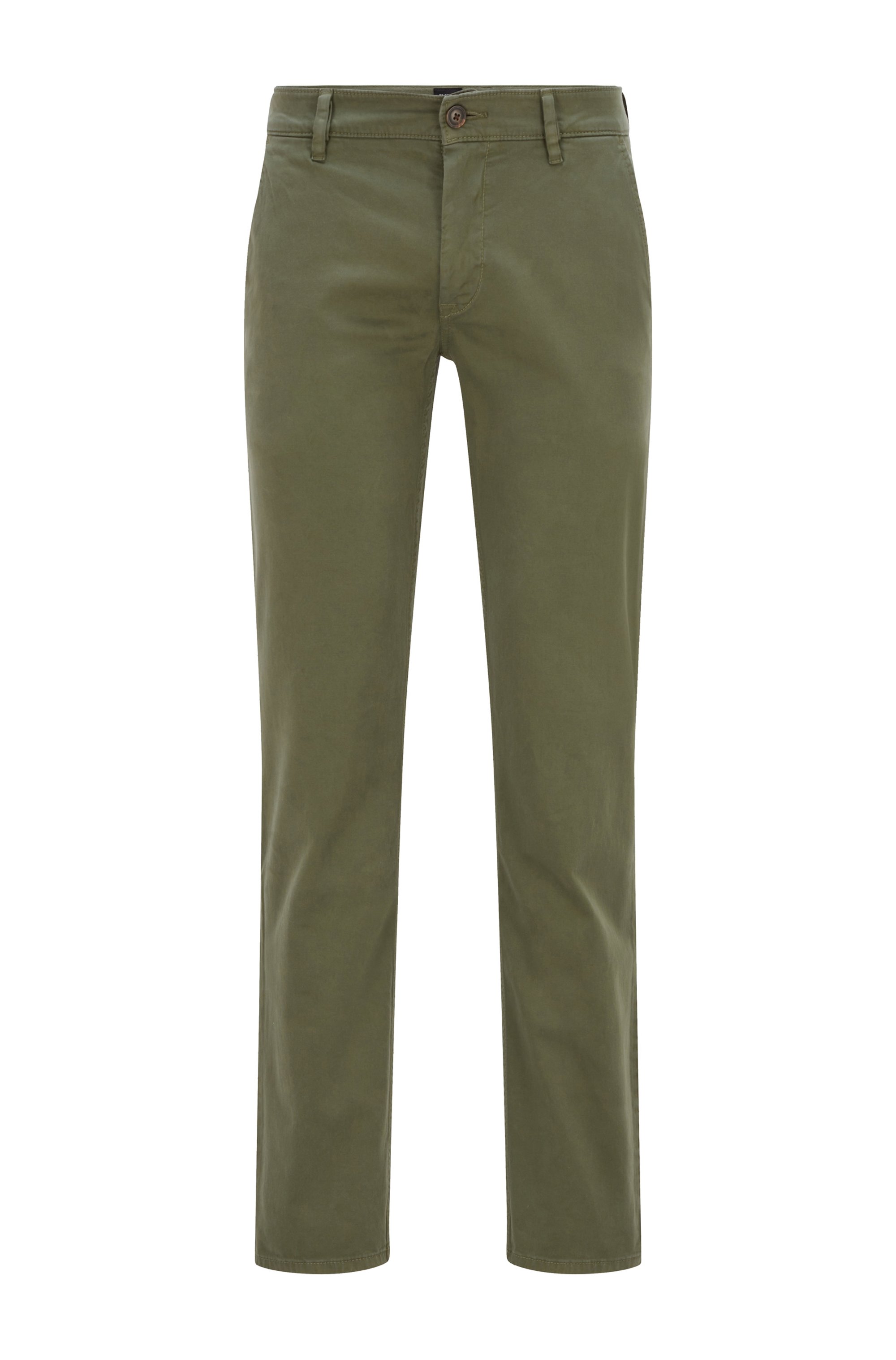 Slim-fit casual chinos in brushed stretch cotton, Light Green
