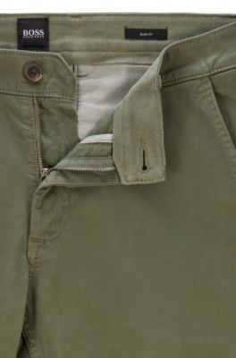 Slim-fit casual chinos in brushed stretch cotton, Light Green