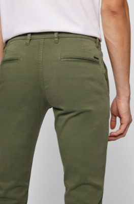 Slim-fit casual chinos in brushed stretch cotton, Light Green
