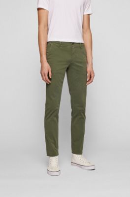 Slim-fit casual chinos in brushed stretch cotton, Light Green
