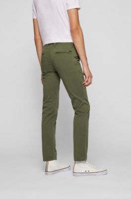 Slim-fit casual chinos in brushed stretch cotton, Light Green