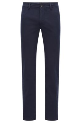 Slim-fit casual chinos in brushed stretch cotton, Dark Blue