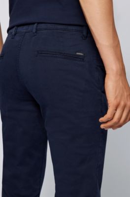 Chino casual Slim Fit en coton stretch bross&eacute;, Bleu fonc&eacute;