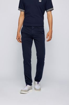 Chino casual Slim Fit en coton stretch bross&eacute;, Bleu fonc&eacute;