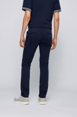 Chino casual Slim Fit en coton stretch bross&eacute;, Bleu fonc&eacute;