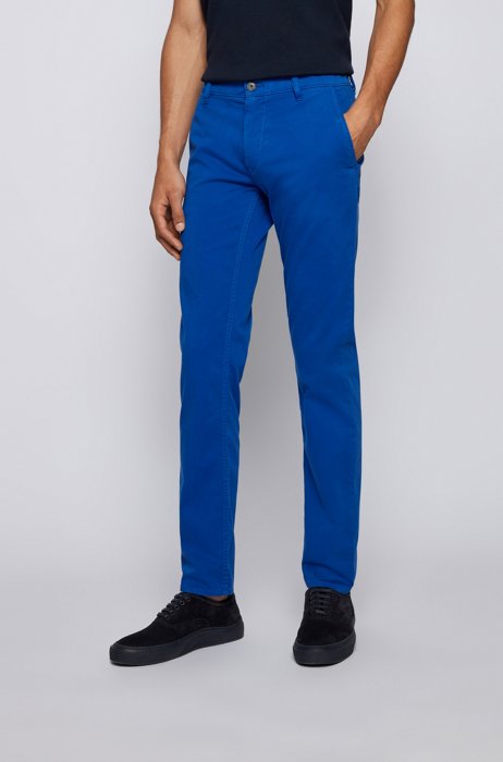 Slim-fit casual chinos in brushed stretch cotton, Blue