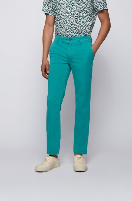 Slim-fit casual chinos in brushed stretch cotton, Turquoise