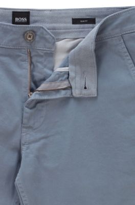 Slim-fit casual chinos in brushed stretch cotton, Light Blue