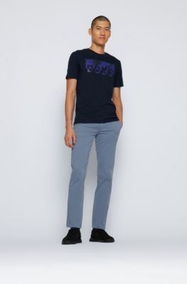 Slim-fit casual chinos in brushed stretch cotton, Light Blue